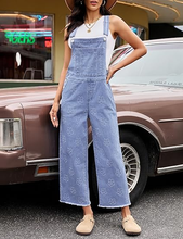 luvamia FleXclusive Denim Overalls for Women Wide Leg Capri Jean Jumpsuit Loose Fit Summer Stretchy Bib Overall Embroidered Raw Hem