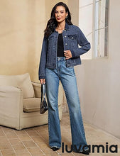 LUVAMIA Casual Western Denim Jacket Women Button Front Long Sleeve Vintage with Functional Pockets