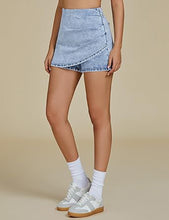 LUVAMIA Women's Slim Fit Pleated Denim Unlined Irregular Retro High Waisted Skorts
