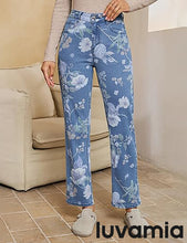 luvamia Straight Leg Jeans for Women Floral Printed High Waisted Trendy Cute Vintage Stretchy Denim Pants Boho Jeans