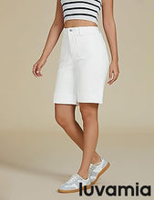 LUVAMIA Women's Knee-Length Bermuda Summer Denim Shorts Barely Shorts