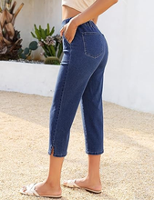 luvamia Womens Capri Jeans Pull On Jeans for Women Trendy Stretch Denim High Rise Elastic Waist Straight Leg Capri Pants