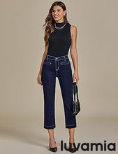 luvamia Capri Jeans for Women High Waisted Slim Straight Stretchy Denim Capris Pants Welt Pockets Casual Cropped Jeans