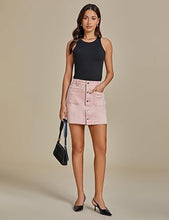 LUVAMIA Women's Denim Bodycon High Waist Button Front Pull-On Mini Skirt