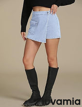 LUVAMIA Denim Skorts for Woman Cargo Faux Wrap Jean Skort Skirts Stretchy High Waisted Skirt Shorts