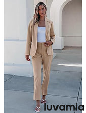 LUVAMIA Women's Blazer Set Business Casual Full Fit Blazer Jackets and Straight Pant Suits with Pockets