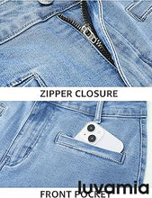 luvamia Capri Jeans for Women High Waisted Slim Straight Stretchy Denim Capris Pants Welt Pockets Casual Cropped Jeans