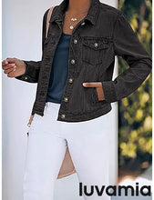 luvamia Women's Basic Button Down Stretch Fitted Long Sleeves Denim Jean Jacket
