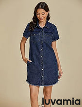 LUVAMIA Women's Midi Sundresses Crewneck short Sleeve Denim Casual Dress