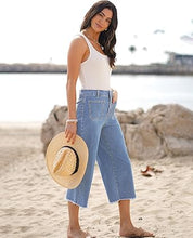 LUVAMIA Women's Comfy Denim High Waist Vintage Wide Leg Capri Jeans