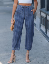 luvamia FleXclusive Barrel Jeans Women Trendy Striped Cropped High Waisted Pull On Elastic Waist Wide Leg Casual Stretch Denim Pants