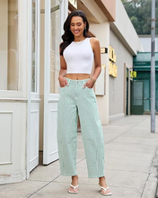 luvamia Barrel Jeans for Women Trendy Baggy Wide Leg Striped High Waisted Cropped Casual Pinstripe Stretchy Denim Pants