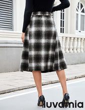LUVAMIA High Waist A Line Maxi Skirt Women Plaid with Pockets Long Vintage Style Fall Winter