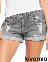 luvamia Women's Casual Ripped Denim Shorts Mid Rise Stretch Folded Hem Short Jeans