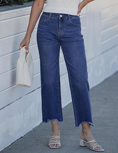 luvamia FleXclusive Straight Leg Jeans for Women Cropped Trendy Mid Rise Baggy Loose Distressed Casual Raw Hem Stretchy Denim Pants