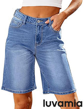 LUVAMIA Denim Bermuda Shorts for Women High Waisted  Stretchy  Straight Leg Jeans