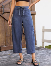 luvamia FleXclusive Barrel Jeans for Women Trendy Wide Leg High Rise Baggy Pull On Elastic Waist Button Fly Drawstring Denim Pants