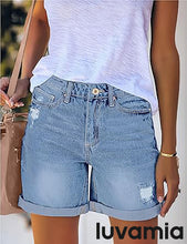 luvamia Women's Casual Ripped Denim Shorts High Rise Distressed Rolled Hem Jeans Shorts