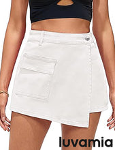 LUVAMIA Denim Skorts for Woman Cargo Faux Wrap Jean Skort Skirts Stretchy High Waisted Skirt Shorts