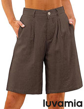 luvamia Bermuda Shorts for Women High Waisted Linen Dressy Casual Pleated Wide Leg Summer Shorts with Elastic Waist