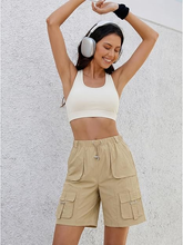 luvamia Hiking Shorts for Women Bermuda Knee Length Cargo Pull On Quick Dry Elastic Waist Sport 9'' Inseam Long Shorts