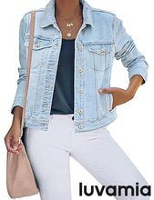 luvamia Women's Basic Button Down Stretch Fitted Long Sleeves Denim Jean Jacket
