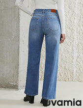 LUVAMIA  Women's High Rise Flare Jeans Washed Denim Trousers Studded Details Retro Style
