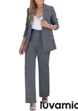 luvamia 2 Piece Outfits for Women Dressy Blazer Jackets High Waisted Straight Leg Pants Suits Set Business Casual Office