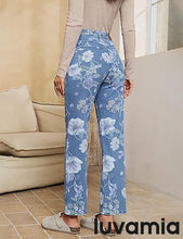 luvamia Straight Leg Jeans for Women Floral Printed High Waisted Trendy Cute Vintage Stretchy Denim Pants Boho Jeans