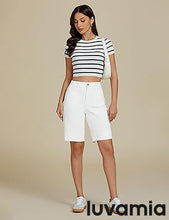 LUVAMIA Women's Knee-Length Bermuda Summer Denim Shorts Barely Shorts