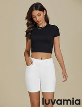 LUVAMIA Women's Denim Elastic Waist Walkshorts with Pockets