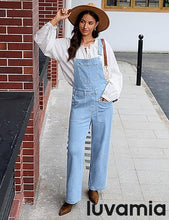 LUVAMIA Women's Denim Wide Leg Jumpsuit Side Snap Closure Five Pocket Utility