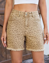 luvamia FleXclusive Jean Shorts for Women Trendy High Rise Mid Thigh Cheetah Leopard Print Raw Hem Stretch Denim Casual Summer Jorts
