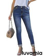 LUVAMIA Women's Full Length High Waist Skinny Fit Denim Slight Stretch Slim Jeans