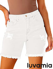LUVAMIA Women's High Waisted Distressed Raw Hem Stretch Denim Shorts
