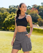 luvamia Cargo Shorts Women High Waisted Casual Elastic Waist 7" Inseam Mid Thigh Hiking Golf Shorts with Utility Pockets