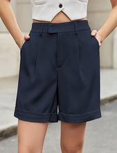 luvamia High Waisted Shorts for Women Dressy Casual Pleated Wide Leg Midi Baggy Work Shorts Rolled Hem with Pockets