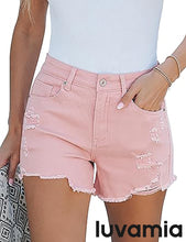 luvamia Jean Shorts for Women High Waisted Stretchy Distressed Denim Shorts Ripped Frayed Raw Hem Summer Casual Shorts
