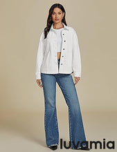 LUVAMIA Women's Street Fashion Denim Jacket Lapel Long Sleeve Coat