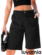 LUVAMIA Bermuda Shorts for Women's Knee Length Casual Lightweight Breathable Summer High Waisted Knee Length Shorts