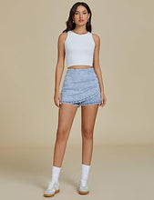 LUVAMIA Women's Slim Fit Pleated Denim Unlined Irregular Retro High Waisted Skorts