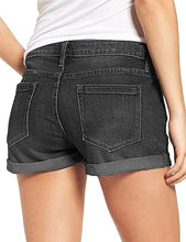 luvamia Women's Ripped Denim Jean Shorts Mid Rise Stretchy Folded Hem Short Jeans
