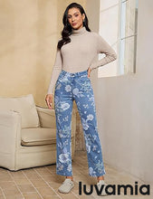 luvamia Straight Leg Jeans for Women Floral Printed High Waisted Trendy Cute Vintage Stretchy Denim Pants Boho Jeans