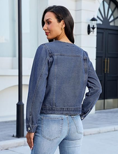 luvamia FleXclusive Women's Button Down Long Sleeves Crew Neck Denim Jacket