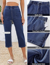 luvamia Womens Capri Jeans Pull On Jeans for Women Trendy Stretch Denim High Rise Elastic Waist Straight Leg Capri Pants