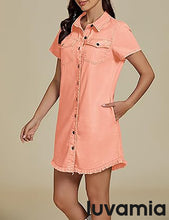 LUVAMIA Women's Midi Sundresses Crewneck short Sleeve Denim Casual Dress