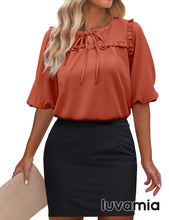 luvamia Womens Blouses and Tops Dressy Casual Business Tie Neck Ruffle Puff Sleeve Work Dress Shirt