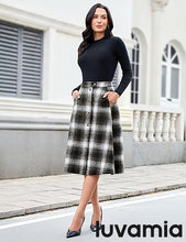 LUVAMIA High Waist A Line Maxi Skirt Women Plaid with Pockets Long Vintage Style Fall Winter