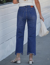 luvamia FleXclusive Straight Leg Jeans for Women Cropped Trendy Mid Rise Baggy Loose Distressed Casual Raw Hem Stretchy Denim Pants