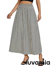 LUVAMIA Women's Summer Long Lightweight Flowy Skirt Stripe Maxi Fashion